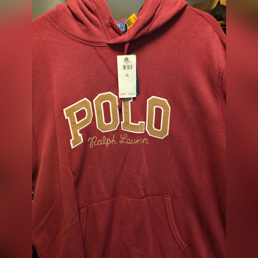 Brand New Polo by Ralph Lauren Men's Burgundy Hoodie